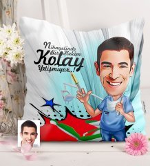 Kişiye Özel Bay Diş Hekimi Karikatürlü Saten Yastık - 4