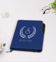 Kişiye Özel Çelenk Baş Harfli İsimli Lacivert Termo Deri Defter-1