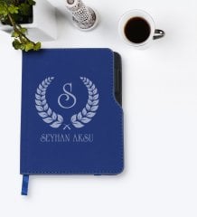 Kişiye Özel Çelenk Baş Harfli İsimli Lacivert Termo Deri Defter-1