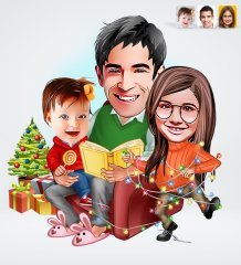 Kişiye Özel Yeni Yıl Aile Tasarımlı Dijital Karikatür-2