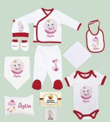 BK Kids Kişiye Özel 11 Parça Kırmızı Hastane Çıkışı Body Zıbın Battaniye ve Yastık Hediye Seti-4