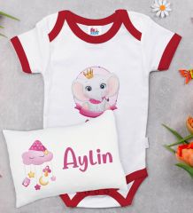 BK Kids Kişiye Özel 11 Parça Kırmızı Hastane Çıkışı Body Zıbın Battaniye ve Yastık Hediye Seti-4