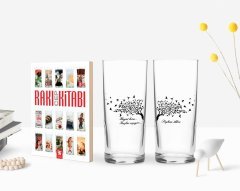 Kişiye Özel Renkli Baskılı Hayat Kısa Kuşlar Uçuyor Tasarımlı İkili Rakı Bardağı ve Rakı Cep Kitabı Hediye Seti-1