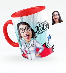 Kişiye Özel Bayan Doktor Karikatürlü Kırmızı Kupa Bardak - 1