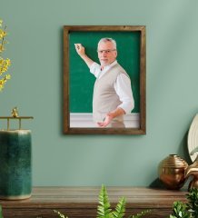 Kişiye Özel Erkek Öğretmen Fotoğraflı Doğal Masif Ahşap Çerçeveli Tablo 30x40cm-1