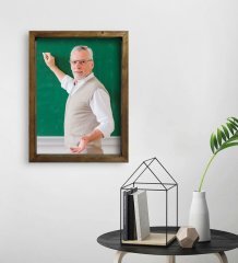 Kişiye Özel Erkek Öğretmen Fotoğraflı Doğal Masif Ahşap Çerçeveli Tablo 30x40cm-1