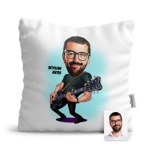 Kişiye Özel Gitarist Karikatür Saten Yastık - 1