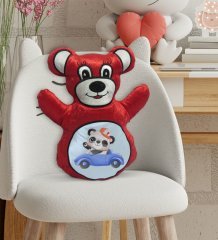 BK Gift Sevimli Panda Tasarımlı Kırmızı Ayıcık Yastık-2