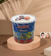 Kişiye Özel Sevgililer Karikatürlü Dev Boy Haribo Minis Kovası (10gx100adet) Model 12