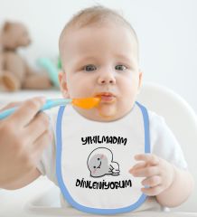 BK Kids Yıkılmadım Dinleniyorum Tasarımlı Mavi Bebek Body Zıbın ve Mama Önlüğü Hediye Seti-1
