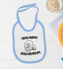 BK Kids Yıkılmadım Dinleniyorum Tasarımlı Mavi Bebek Body Zıbın ve Mama Önlüğü Hediye Seti-1