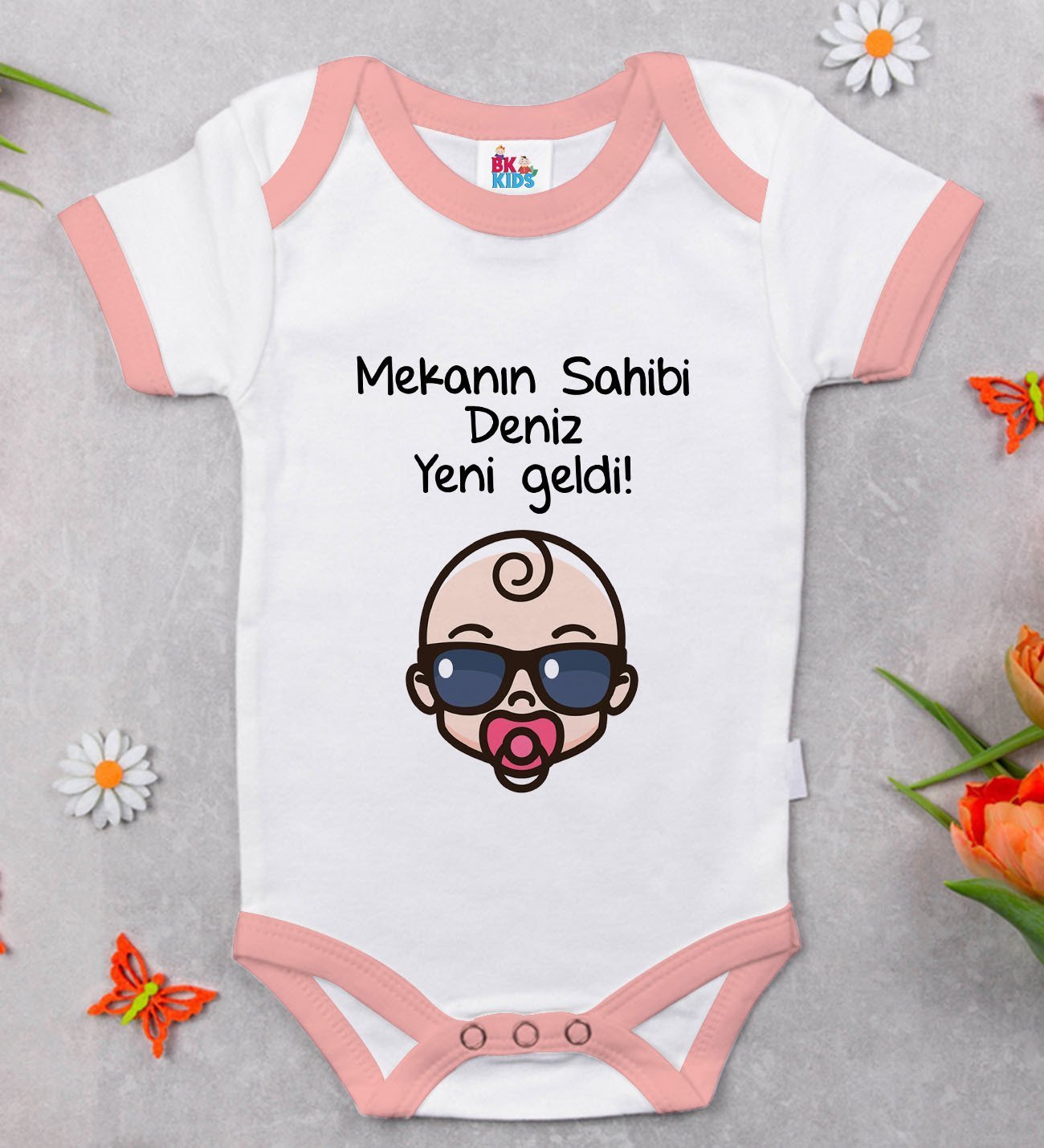 BK Kids Kişiye Özel Pembe Bebek Body Zıbın - Model 103