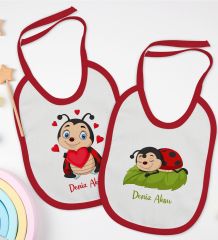 BK Kids Kişiye Özel Uğur Böceği Tasarımlı 2’li Kırmızı Mama Önlüğü-1