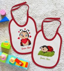 BK Kids Kişiye Özel Uğur Böceği Tasarımlı 2’li Kırmızı Mama Önlüğü-1