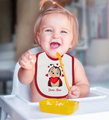 BK Kids Kişiye Özel Uğur Böceği Tasarımlı 2’li Kırmızı Mama Önlüğü-1
