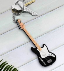 Kişiye Özel İsimli Bas Gitar Enstrüman Ahşap Anahtarlık-1