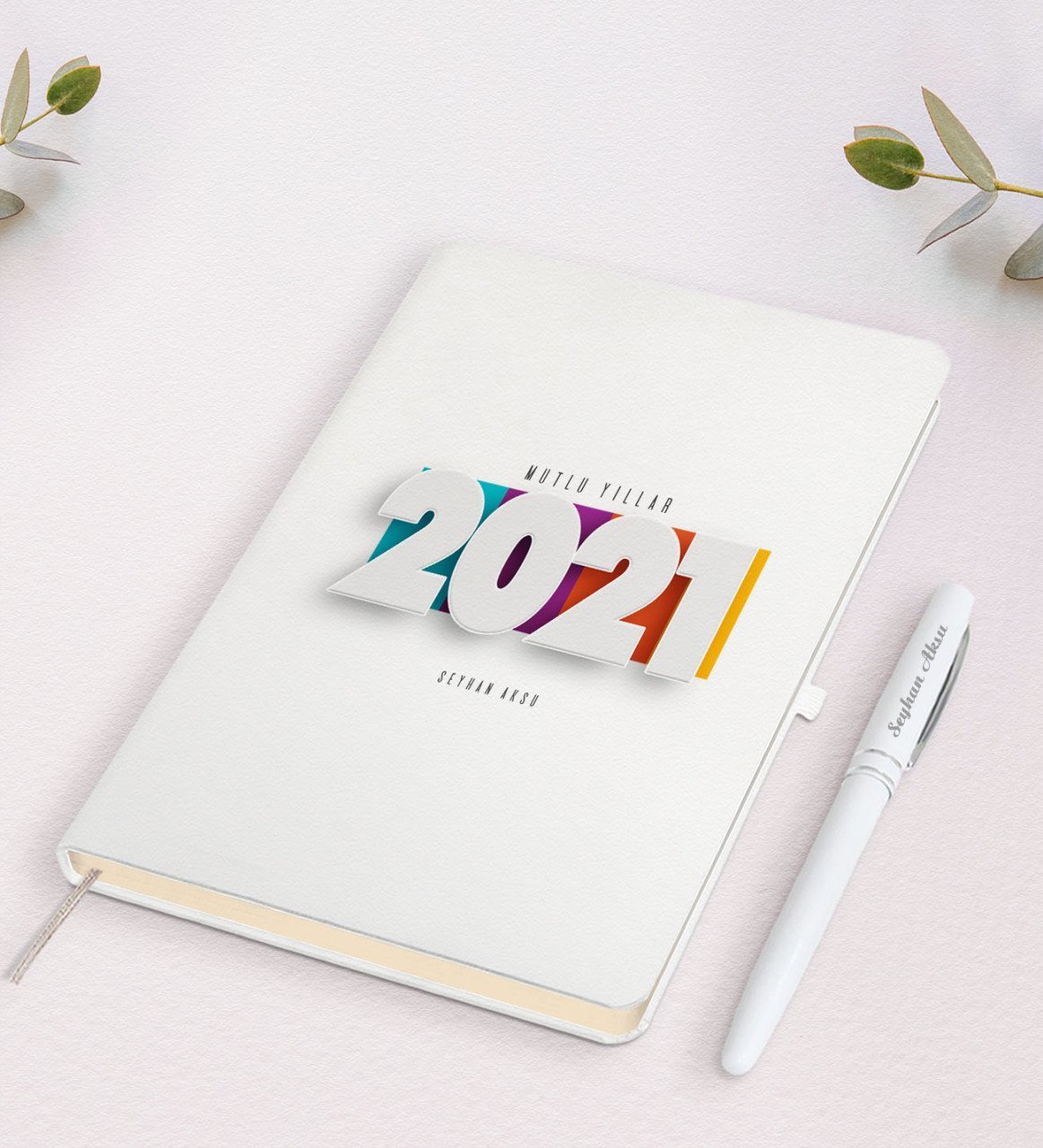 Kişiye Özel 2023 Mutlu Yıllar Beyaz Defter ve Kalem Hediye Seti-5