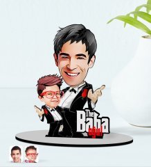 Kişiye Özel Godfather Baba Oğul Karikatürlü Ahşap Biblo Model-1