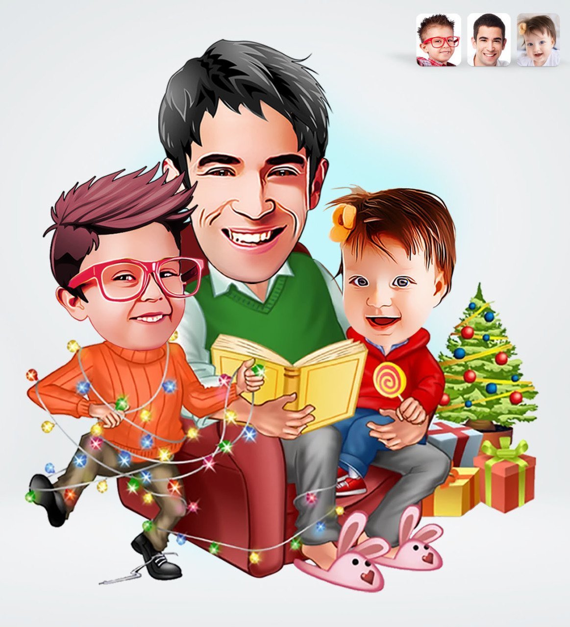 Kişiye Özel Yeni Yıl Aile Tasarımlı Dijital Karikatür-1