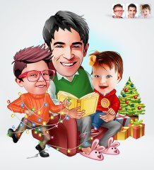 Kişiye Özel Yeni Yıl Aile Tasarımlı Dijital Karikatür-1