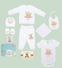 BK Kids Kişiye Özel Beyaz Yeni Doğan Hastane Çıkışı, Anne-Bebek Günlüğü, Bebek Body Zıbın, 10 Parça Bebek Hediye Seti-1