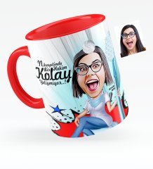 Kişiye Özel Bayan Diş Hekimi Karikatürlü Kırmızı Kupa Bardak - 3