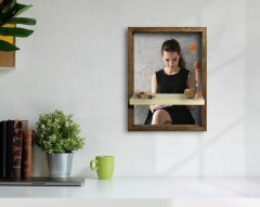 BK Home Fotoğraflı Doğal Masif Ahşap Çerçeveli Tablo Duvar Rafı-1
