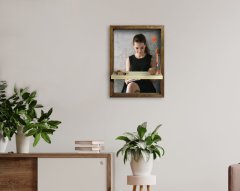 BK Home Fotoğraflı Doğal Masif Ahşap Çerçeveli Tablo Duvar Rafı-1
