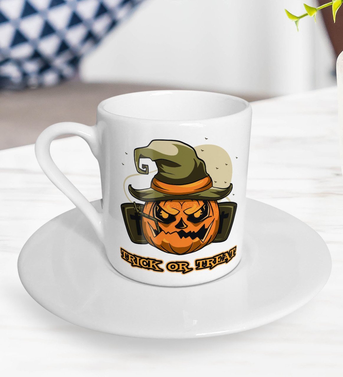 BK Gift Halloween Trick or Treat Tasarımlı Türk Kahvesi Fincanı-1