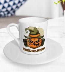 BK Gift Halloween Trick or Treat Tasarımlı Türk Kahvesi Fincanı-1