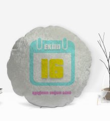 Kişiye Özel İsimli Tarihli Doğum Günü Tasarımlı Yuvarlak Dekoratif Kırlent Yastık-6
