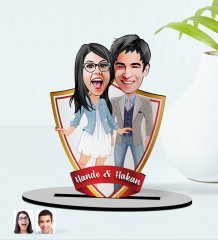 Kişiye Özel İsimli Sevgililer Karikatürlü Ahşap Biblo Model-81