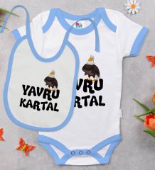BK Kids Yavru Kartal Tasarımlı Mavi Bebek Body Zıbın ve Mama Önlüğü Hediye Seti-1