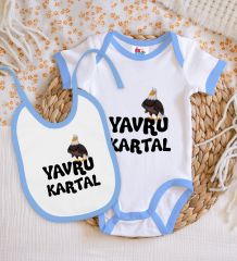 BK Kids Yavru Kartal Tasarımlı Mavi Bebek Body Zıbın ve Mama Önlüğü Hediye Seti-1