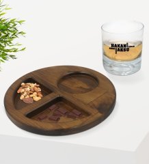 Kişiye Özel İsimli Viski Bardağı ve Doğal Masif Ahşap Ceviz Yuvarlak Sunum Tabağı Çerezlik Hediye Seti-29