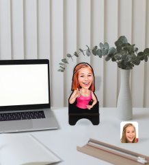 Kişiye Özel Abla Karikatürlü Ahşap Biblo Telefon Standı-1