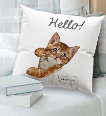 BK Gift Kedi Tasarımlı Beyaz Kırlent Yastık, Ev Hediyesi, Ev Dekorasyonu, Dekoratif Hediye-4