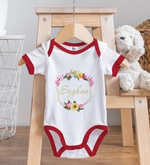 BK Kids Kişiye Özel Çiçek Tasarımlı Kırmızı Bebek Body Zıbın-9