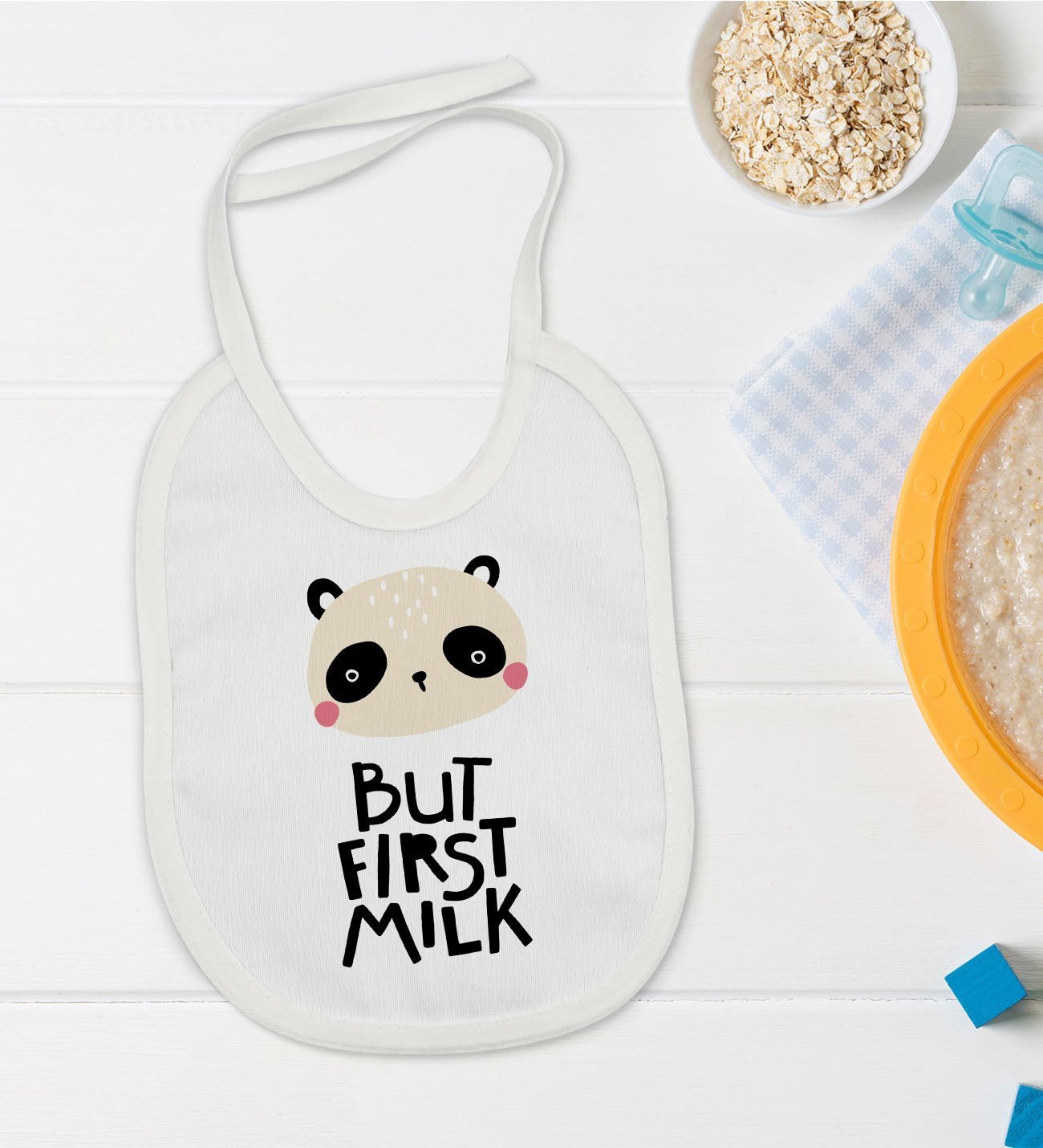 BK Kids But First Milk Tasarımlı Bebek Mama Önlüğü - Model 1
