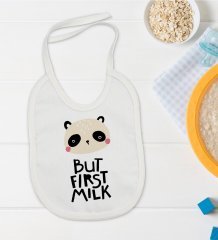 BK Kids But First Milk Tasarımlı Bebek Mama Önlüğü - Model 1