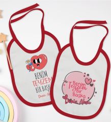BK Kids Kişiye Özel Teyzem Bir Başka Tasarımlı 2’li Kırmızı Mama Önlüğü-1
