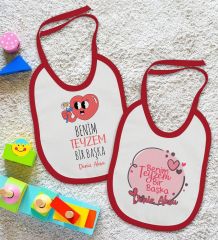 BK Kids Kişiye Özel Teyzem Bir Başka Tasarımlı 2’li Kırmızı Mama Önlüğü-1