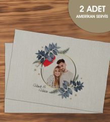 BK Gift Kişiye Özel İsimli Fotoğraflı 2’li Keten Amerikan Servis Seti-2, Ev Hediyesi,Baskılı Servis Bezi, Mutfak Dekoru