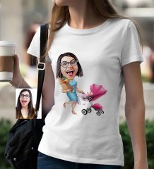 Kişiye Özel Ev Hanımı Karikatür Beyaz Tişört - 1