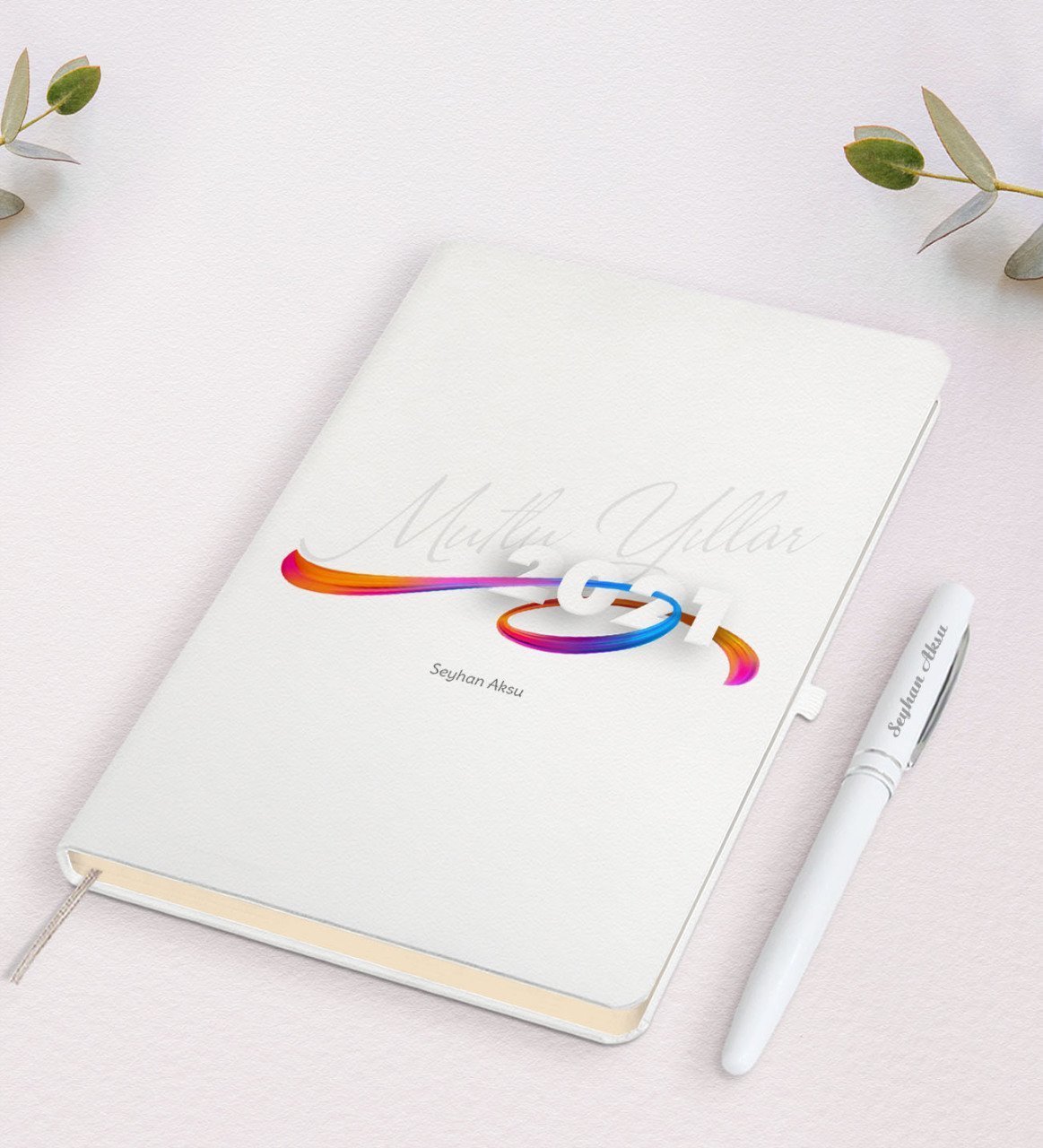 Kişiye Özel 2023 Mutlu Yıllar Beyaz Defter ve Kalem Hediye Seti-4