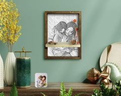 BK Home Anne Kız Fotoğraflı Doğal Masif Ahşap Çerçeveli Karakalem Tasarımlı Tablo Duvar Rafı-1