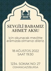 Kişiye Özel Bitmeyen Mevlit Davetiyesi Model 2