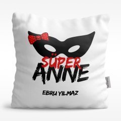 Kişiye Özel Süper Anne Tasarımlı Beyaz Saten Yastık - 1
