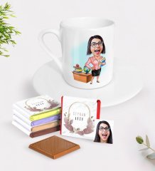 Kişiye Özel Bayan Öğretmen Karikatürlü Türk Kahvesi Fincanı ve Çikolata Hediye Seti-5