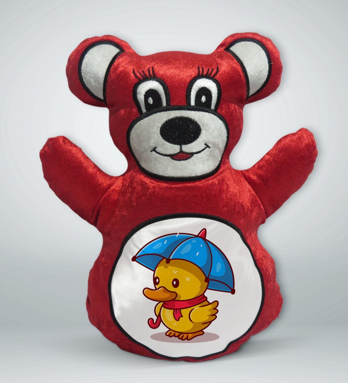 BK Gift Sevimli Ördek Tasarımlı Kırmızı Ayıcık Yastık-1